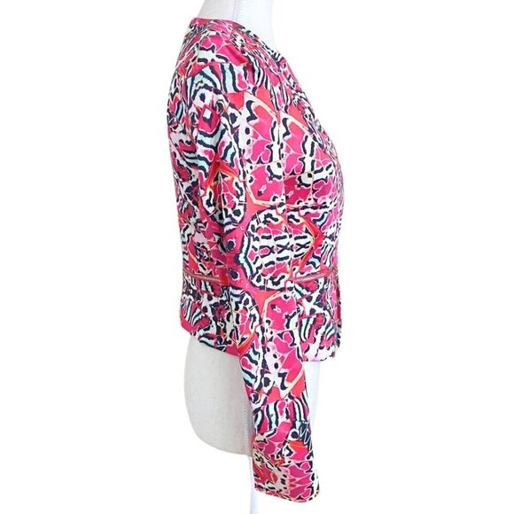 NWT MARCIANO PINK COLORFUL ABSTRACT PRINT ZIPPED HEMLINE ASYMMETRICAL JACKET - 4 - Picture 2 of 11